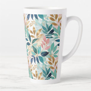 Caneca De Café Latte Padrão de Folhas Elegantes Água Rosa Dourado Falso
