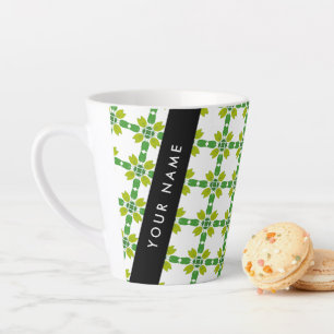 Caneca De Café Latte Padrão de Folhas, Folhas Verdes, Seu Nome