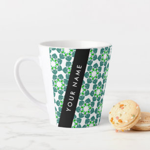 Caneca De Café Latte Padrão de Folhas, Folhas Verdes, Seu Nome