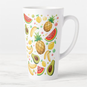 Caneca De Café Latte Padrão de Frutas de Verão Fresco