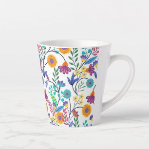 Caneca De Café Latte Padrão De Fundo Floral Exótico Colorido-23145
