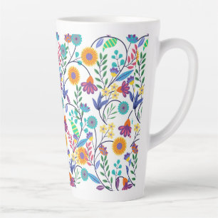 Caneca De Café Latte Padrão De Fundo Floral Exótico Colorido-23145