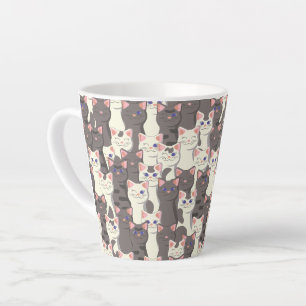 Caneca De Café Latte Padrão de gatos brancos e cinzas