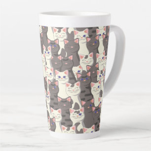 Caneca De Café Latte Padrão de gatos brancos e cinzas
