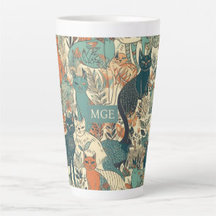 Caneca De Café Latte Padrão de Gatos Monográficos Personalizados