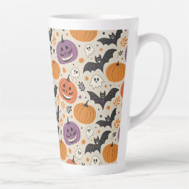 Caneca De Café Latte Padrão de Halloween e outono