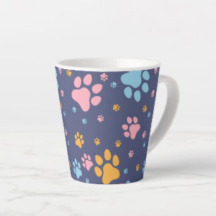 Caneca De Café Latte Padrão de Impressões de Patas de Animais Coloridos