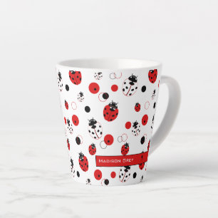Caneca De Café Latte Padrão de Ladybug vermelho, preto e branco simple
