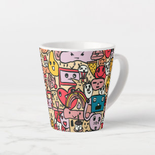 Caneca De Café Latte Padrão de Lançamento Desenhado à Mão de Personagem