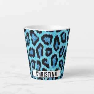 Caneca De Café Latte Padrão de Leopard Selvagem de Texto Personalizado