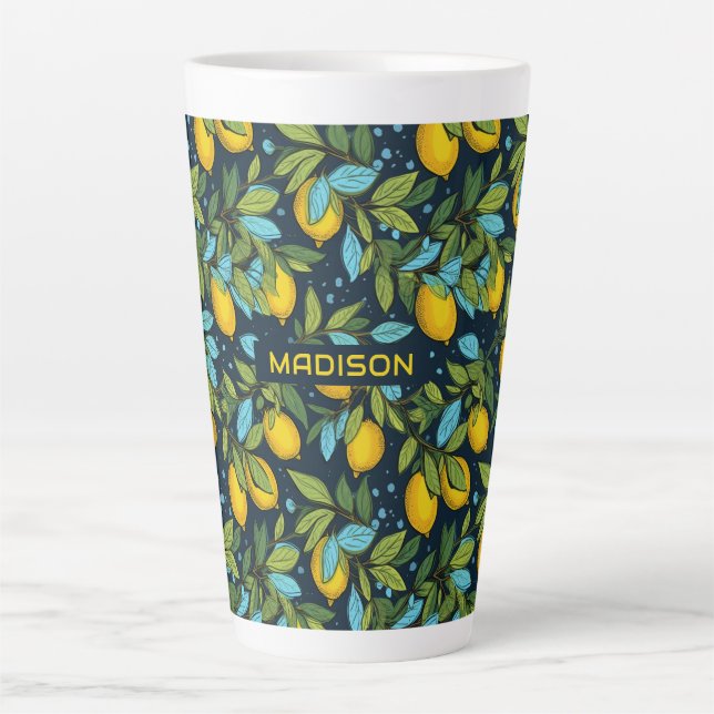 Caneca De Café Latte Padrão de Limão de Nome Personalizado (Frente)