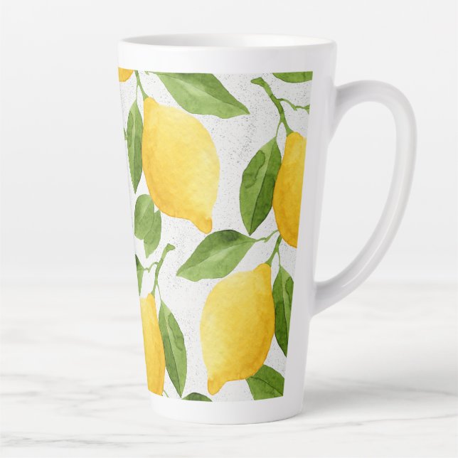 Caneca De Café Latte Padrão de limões de aquarela (Direita)