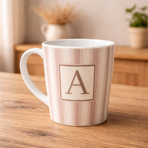 Caneca De Café Latte Padrão de Listras Rústicas de Fazenda Bege e Taupe