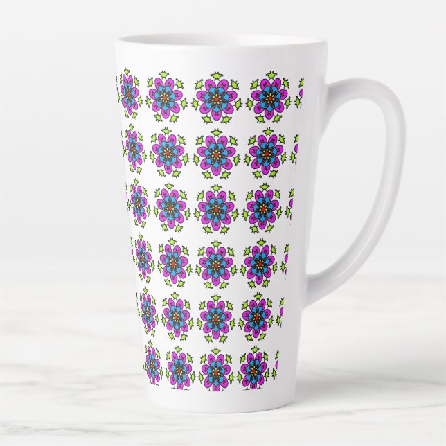 Caneca De Café Latte Padrão de Mandala Floral (Direita)