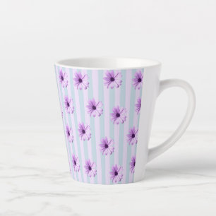 Caneca De Café Latte Padrão de Margarida Azul e Roxo