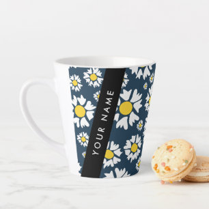 Caneca De Café Latte Padrão de Margarida, Margaridas Brancas, Seu Nome