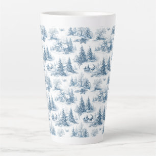 Caneca De Café Latte Padrão de Natal em Toile Azul 