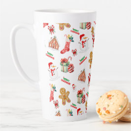 Caneca De Café Latte Padrão de Natal sem costura