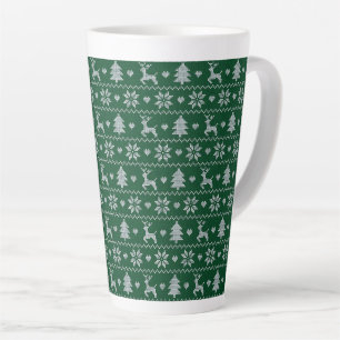 Caneca De Café Latte Padrão de Natal sem costura tricotado