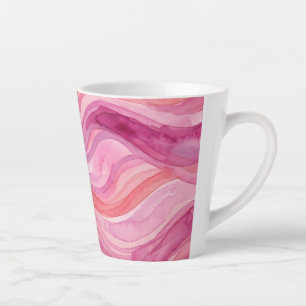 Caneca De Café Latte Padrão de Ondas de Aquarela Rosa