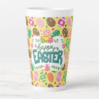 Caneca De Café Latte Padrão de Ovos de Páscoa Coloridos do felz pascoa