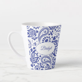 Caneca De Café Latte Padrão de Paisley Branco Azul de Hampton