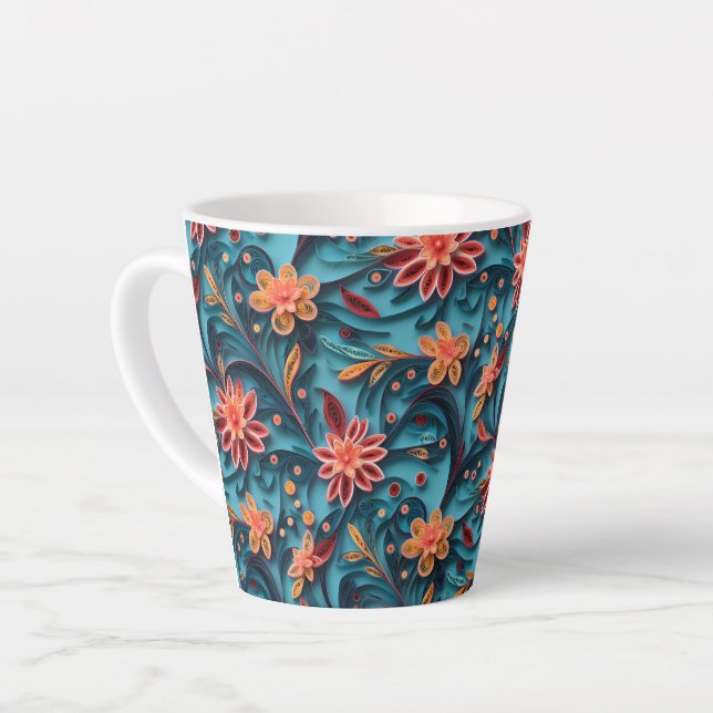 Caneca De Café Latte Padrão de papel floral sem costura Latte Mug (Ângulo esquerdo)
