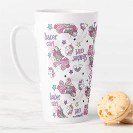 Caneca De Café Latte Padrão de Patins de Unicórnio Menina Patinadora Fo