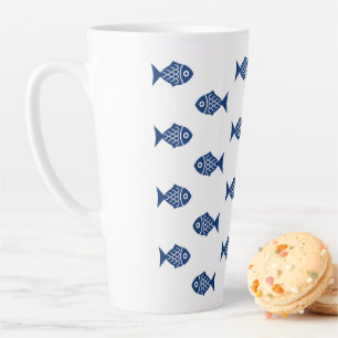 Caneca De Café Latte Padrão de Peixe Azul Escandinavo