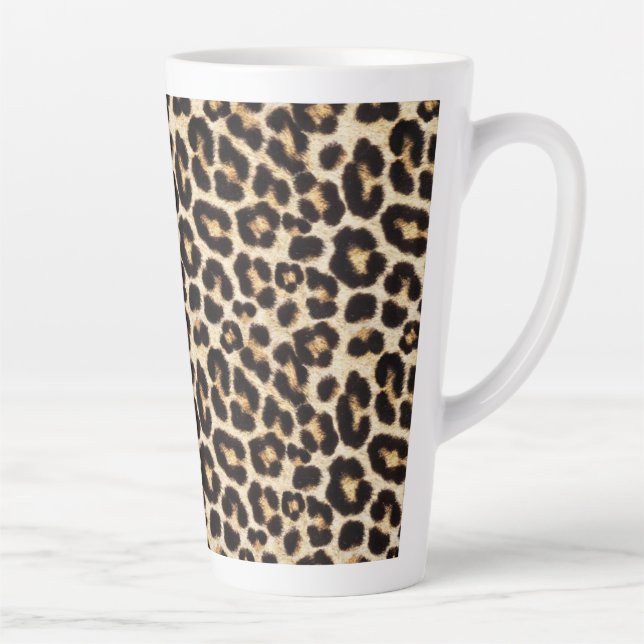 Caneca De Café Latte Padrão de Peles de Leopardo Faux | Gato Selvagem (Direita)