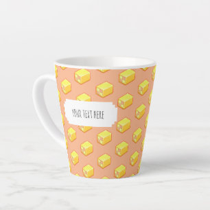 Caneca De Café Latte Padrão de Pixel Art de Bolo Battenberg Rosa e Amar