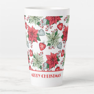 Caneca De Café Latte Padrão de Poinsettia de Natal