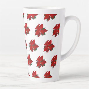 Caneca De Café Latte Padrão de Poinsettia Natal Vermelho em Branco Gran