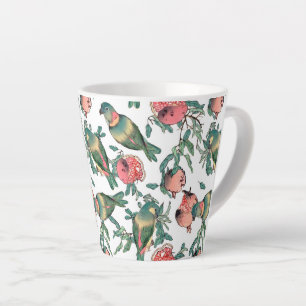 Caneca De Café Latte Padrão de Pomegranato e Aves