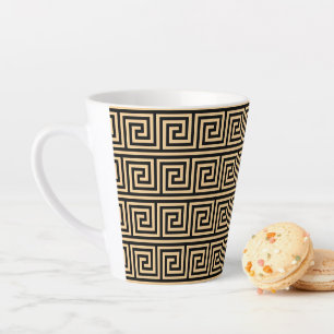 Caneca De Café Latte Padrão de Quadrados da Chave Meandro Grega Marrom