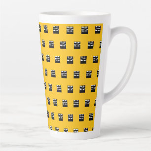 Caneca De Café Latte Padrão de Quadrados Ousados Laranja, Preto e Branc
