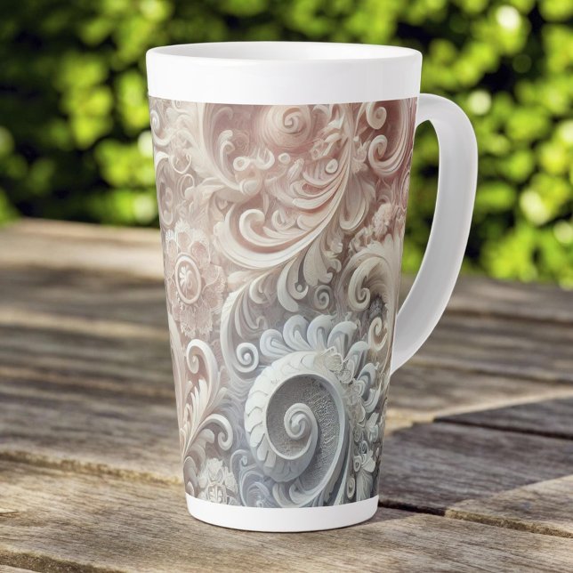 Caneca De Café Latte Padrão de rendas de Pastel de gradiente elegante (Criador carregado)