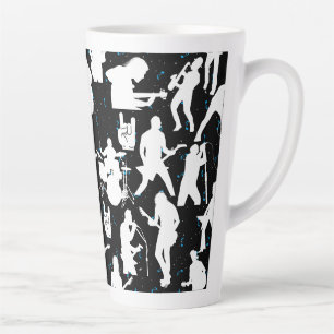Caneca De Café Latte Padrão de silhueta de Banda rochosa.w preto BG