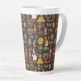 Caneca De Café Latte Padrão de Símbolo Hieroglífico Egípcio Antigo