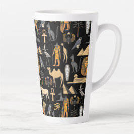 Caneca De Café Latte Padrão de Símbolo Hieroglífico Egípcio de Fundo