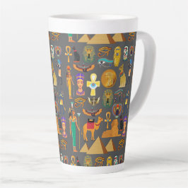 Caneca De Café Latte Padrão de Símbolo Hieroglífico Egípcio faraó