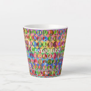 Caneca De Café Latte padrão de símbolos de paz multicoloridos