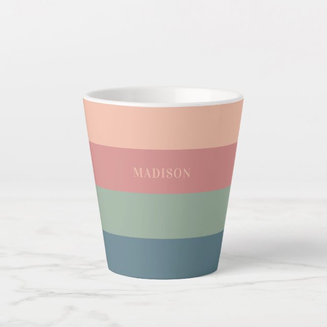 Caneca De Café Latte Padrão de Stripes de Nome Personalizado (Frente)