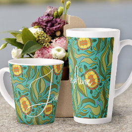 Caneca De Café Latte Padrão de Tartaruga Verde Desenhado à Mão de Verão