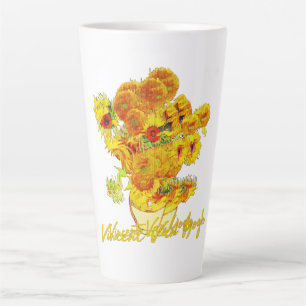Caneca De Café Latte Padrão de tecelagem dos girassóis por Vincent va