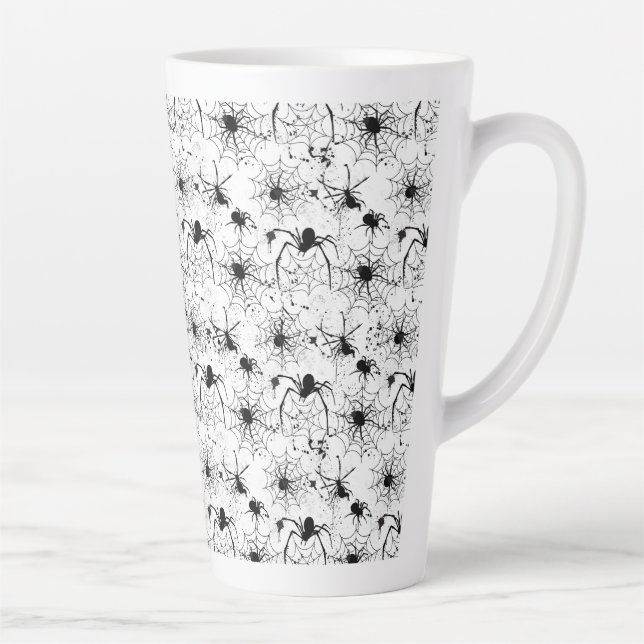 Caneca De Café Latte Padrão de Teia de Aranha de Halloween  (Direita)