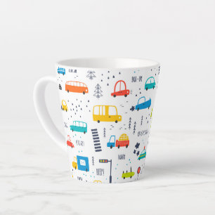 Caneca De Café Latte Padrão de Tráfego Colorido de Carros