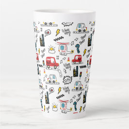 Caneca De Café Latte Padrão de Transporte Divertido para Crianças