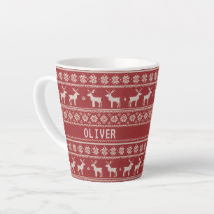 Caneca De Café Latte Padrão de tricô personalizado de rena nórdica 