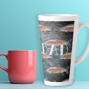 Caneca De Café Latte Padrão de Truta Arco-Íris do Pai Pescador